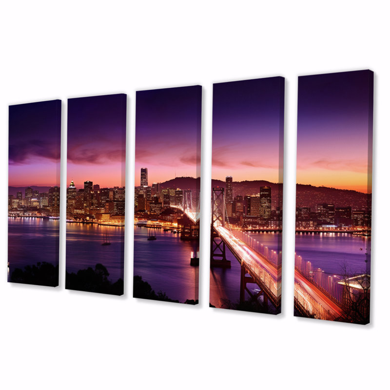 «San Francisco Skyline And Bay Bridge I», reproduction d'art sur toile - 5 panneaux égaux