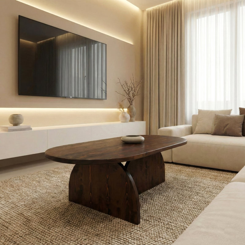 Japandi Coffee Table Solid Wood, Spruce
