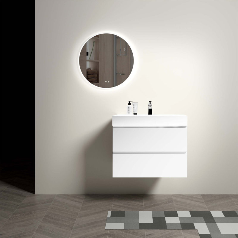Meuble-lavabo mural avec tiroir Alice, Blanc, Blanc
