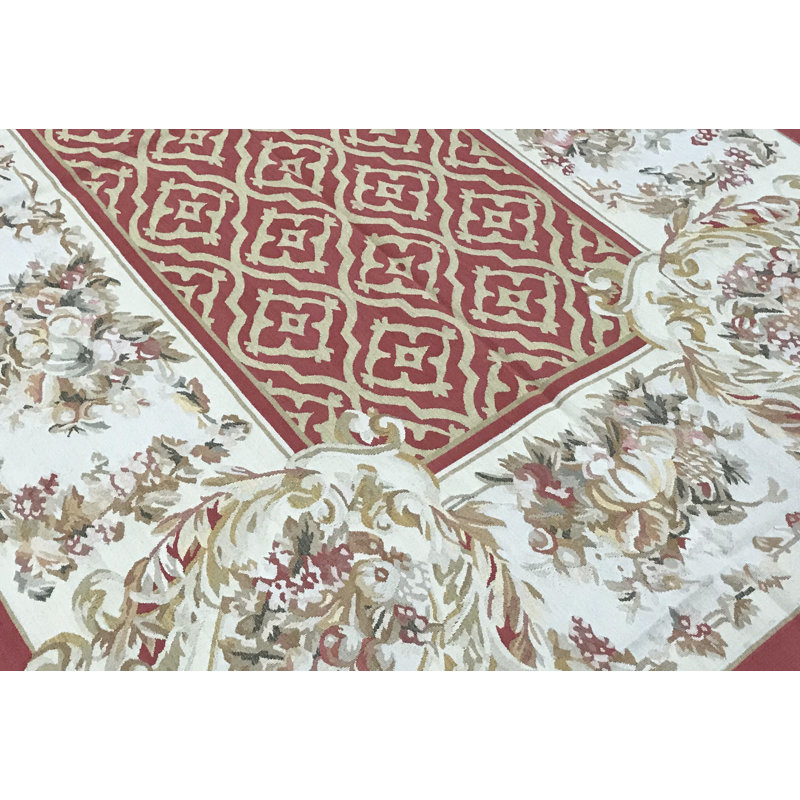 Hand-Knotted High-Quality Rust and Beige Area Rug
