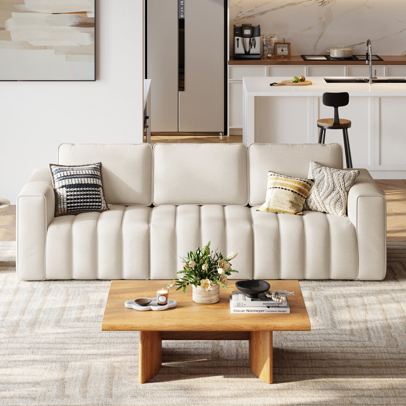 Hofmeister Modern Tufted Pet-Resistant Upholstery Sofa, Beige