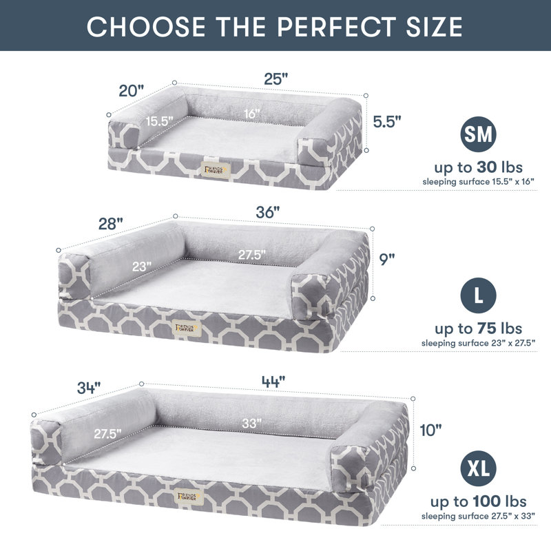 Harper Orthopedic Cushioned Plush Pet Bed, Medium (36" W x 28" D x 9" H), 41 - 70 lbs.