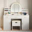 Coiffeuse 47,2 "avec miroir et lumière, coiffeuse avec tabouret de rangement rembourré, coiffeuse avec deux organisateurs, 3 tiroirs et 2 armoires pour la chambre à coucher, blanc
