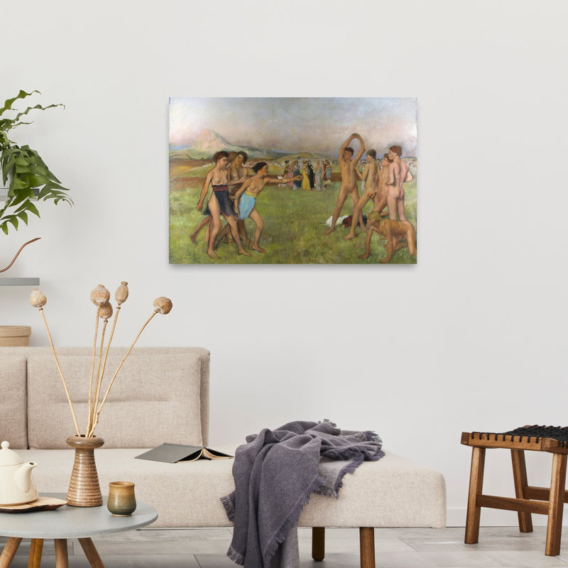 Little Spartan Girls Provoking Boys, C.1860 Impressionist Abstract Contemporary Landscape Wall Art Print by Edgar Degas - 1 Piece Wrapped Canvas Wall Art