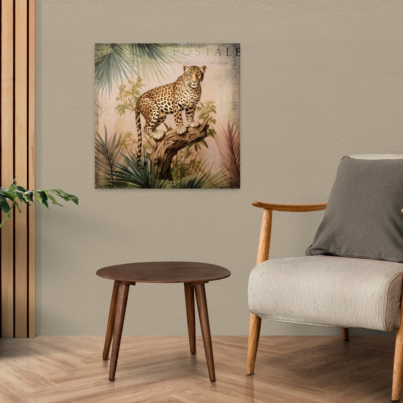 Vintage Jungle Leopard Tropical Wall Art Print 1 Piece Wrapped Canvas Wall Art, 60.96cm H x 60.96cm W