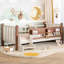 Twin Size Floor Bed With Storage Bookcases, Solid Wood Kids Floor Bed With Cute Stairs And Guardrails, No Box Spring Needed, Beige-130188697-130188699