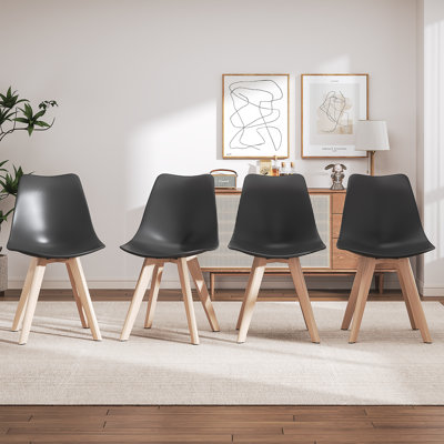 Dining Chairs Set Of 4, Modern Kitchen & Dining Room Chairs With Solid Wood Legs, Shell Lounge Plastic Side Chair, Mid Century Armless Accent Chairs For Kitchen, Living Room, Bedroom, Outdoor Lounge