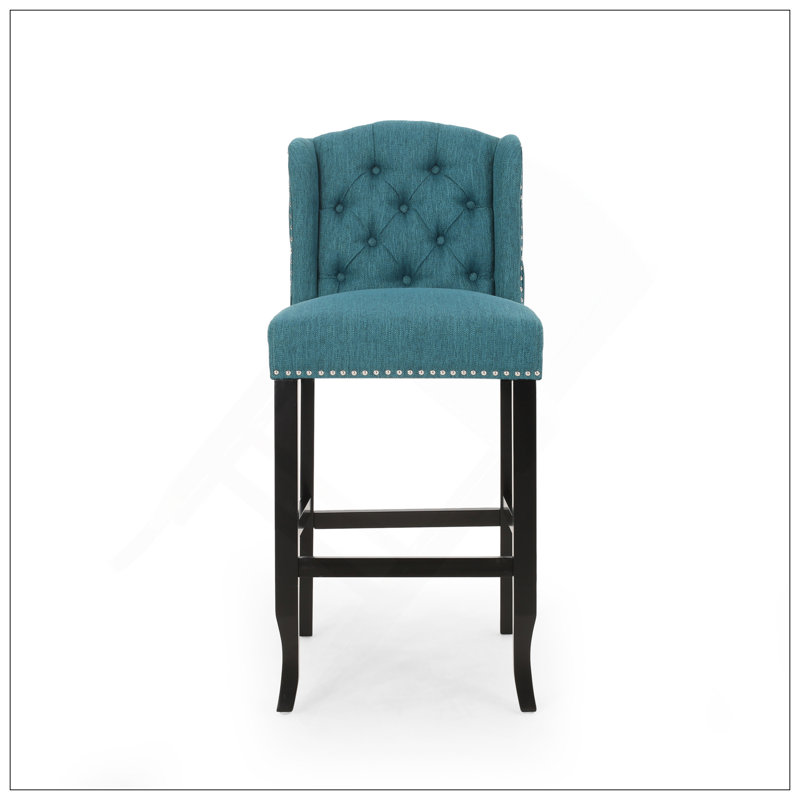 Ensemble de 2 tabourets de comptoir à oreilles capitonnés contemporains en tissu 31 po, sarcelle et brun foncé