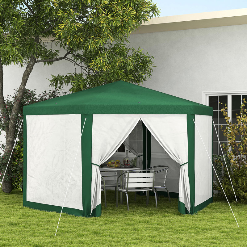 Abri de soleil extérieur hexagonal 13 'x 11' avec trous de drainage et parois latérales, filet de protection pour la détente
