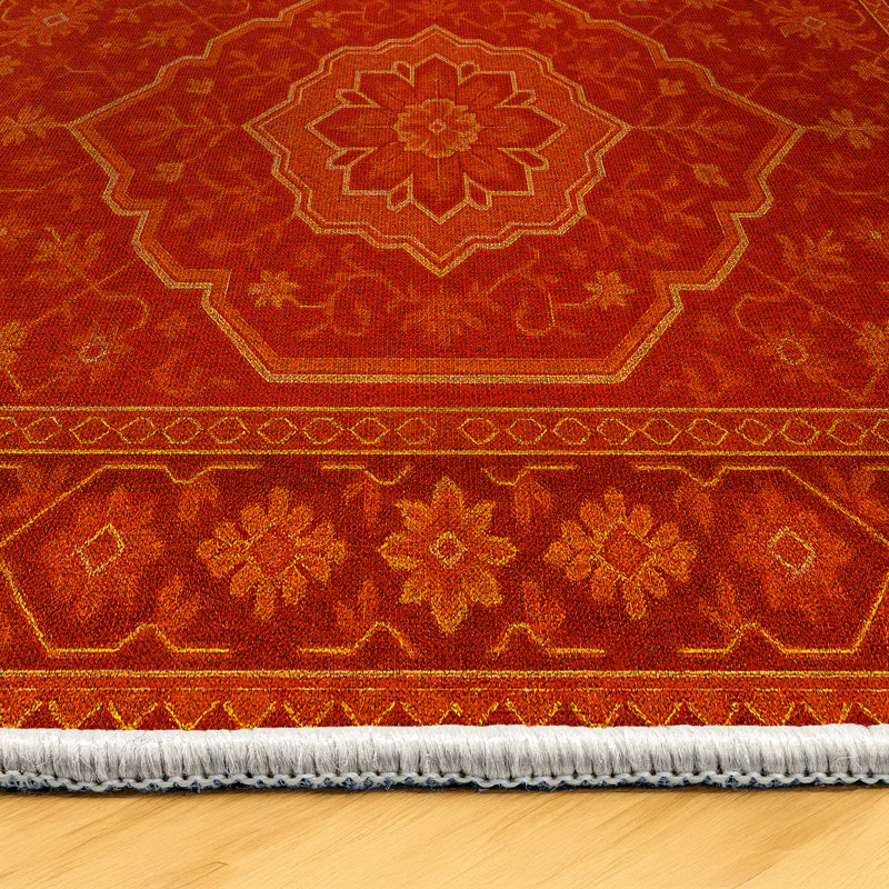 Greysi Collection Digital Print Cotton-Polyester Red Oriental Rug, Runner 3'4" x 11'6"