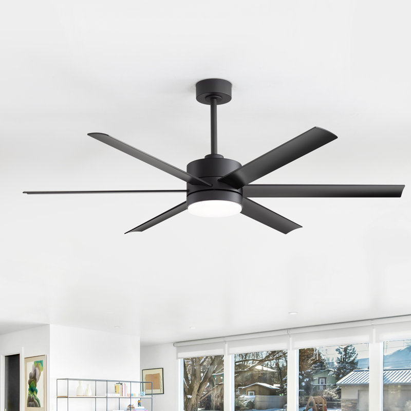 Rhandi 60-Inch Ceiling Fan with LED Lights and Remote Control for Indoor/Covered Outdoor, DC Motor, 6 ABS Blades, 6-Speed, 6''/12'' Downrods