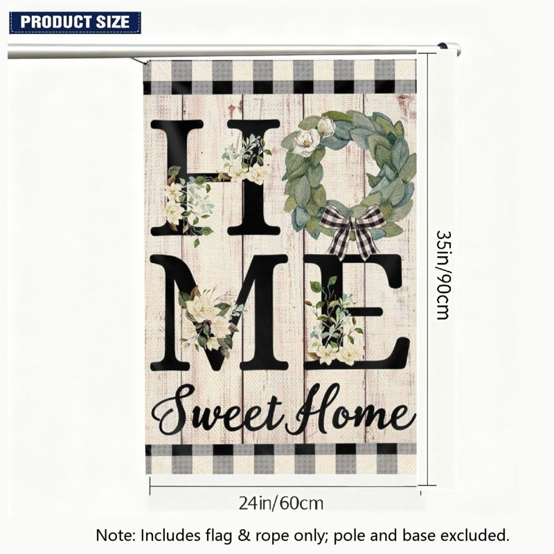 Drapeau à carreaux à motif floral Home Sweet Home, 35 pi x 24 po, noir
