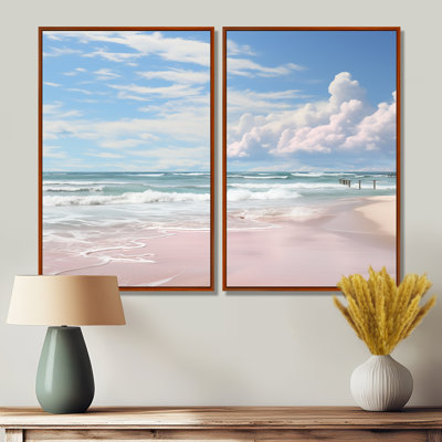 «Pink Minimalisme Beach Landscape III» - impressions nautiques sur toile 2 panneaux