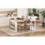 Table de salle à manger extensible avec plateau de table pliable, table de bar avec tiroirs et prise de courant, îlot de cuisine avec roulettes et crochets, buffet pour la cuisine et la salle à manger (blanc crème + naturel)-1709827702-1709827703