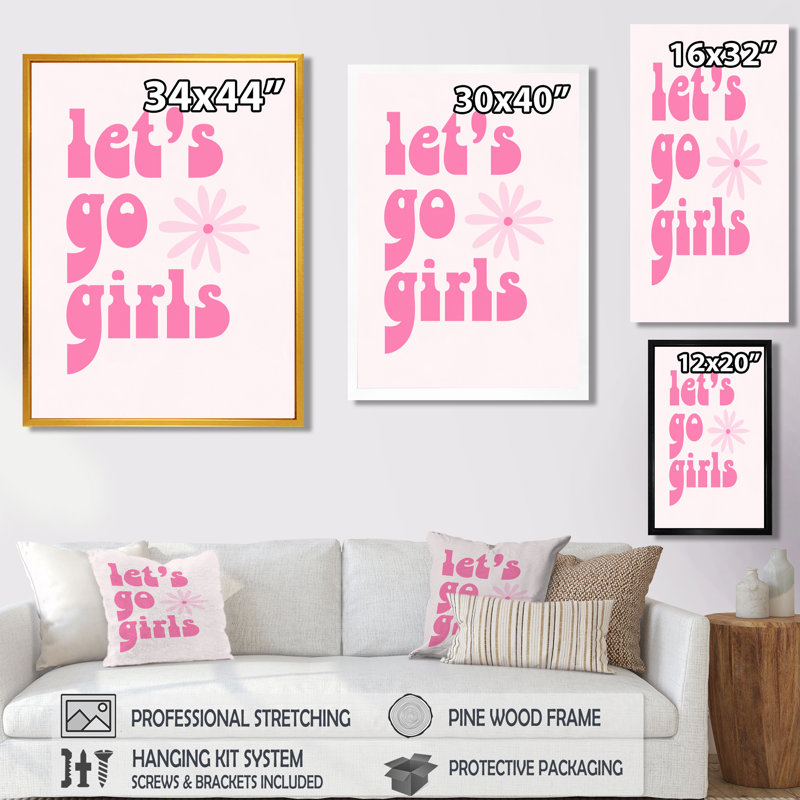Lets Go Girls - décoration murale de cow-filles, H 20 po x l 12 po x P 1 po, Toile encadrée noire simple