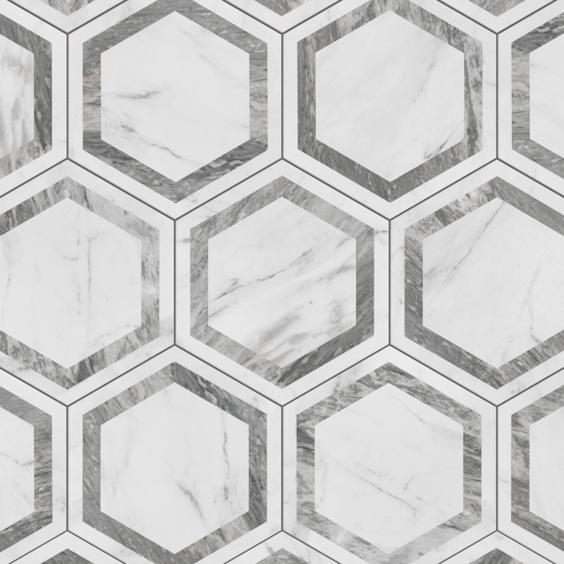 BioTech 11" x 13" Porcelain Marble Look Wall & Floor Tile, Gray/White