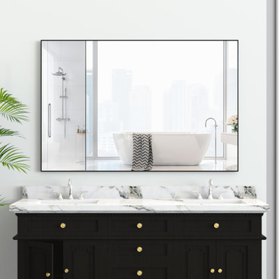 48''X32'' Large Wall Mirror With Black Aluminum Frame - -Proof Technology Suitable For Different Areas Like Bathroom, Bedroom, Living Room, Dressing Room Entrance Hall