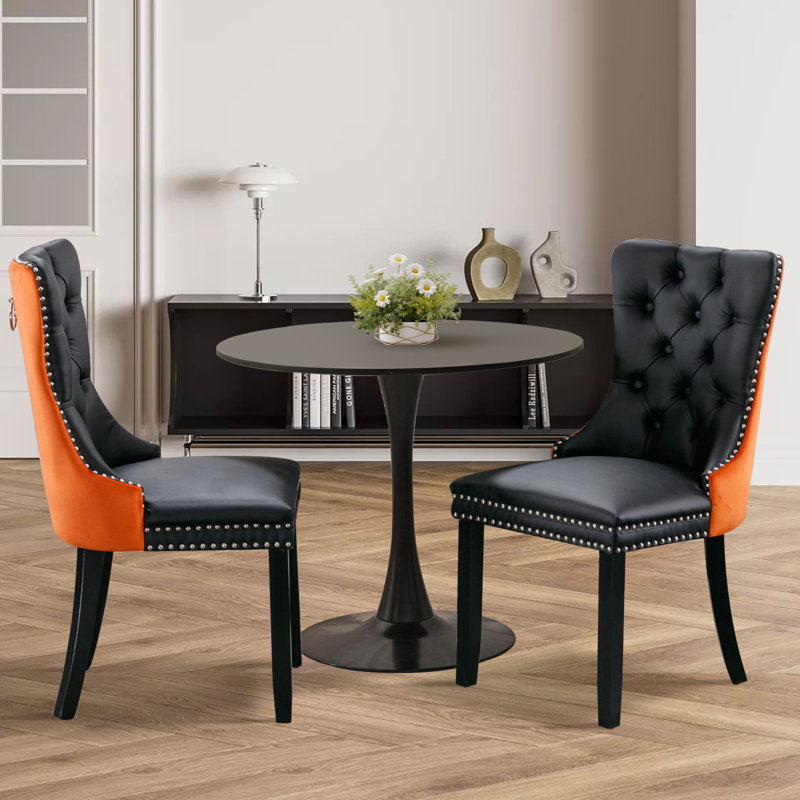 Aya-Rose Round Dining Table Sets with 2 dining chairs, Black, Black/Orange