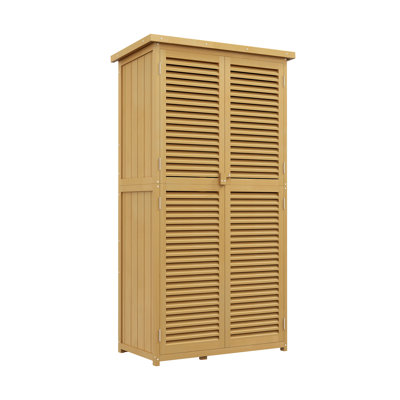 5Ft X 3Ft Wooden Outdoor Storage Cabinet, Garden Sheds And Outdoor Storage With Asphalt Roof And 2 Large Wood Doors With Lock, Yellow