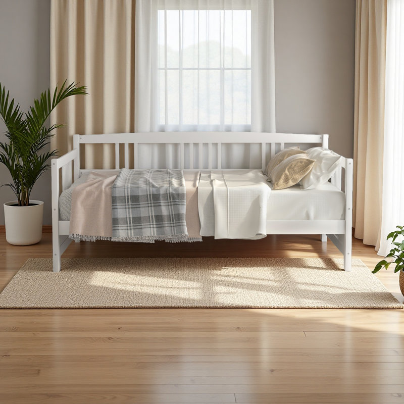 Modern Solid Wood Daybed, Multifunctional, Twin Size, Twin, White