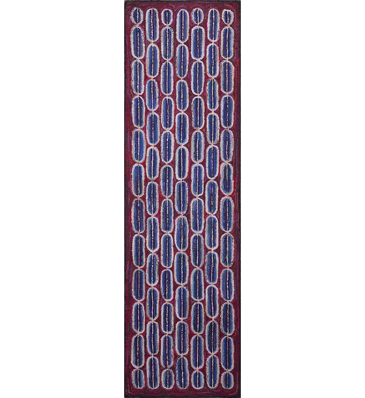 Antique American Hooked Rug Hallway Runner Wool & Cotton Coral