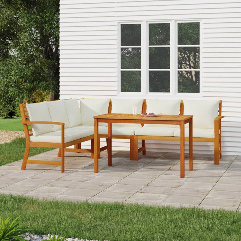 Ensemble de conversation pour 8 personnes avec coussins, 5 Pieces: Table, 2 Loveseats, 2 Chairs, Crème