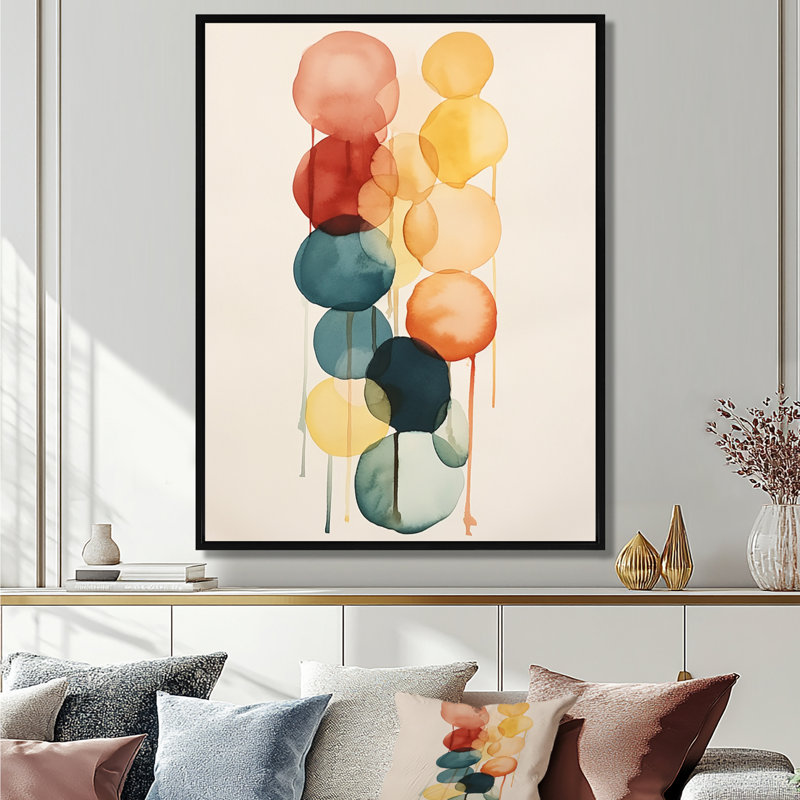 Aquarelle de cercles ascendants, reproduction d'art abstrait, Cadre flottant noir, H 44 po x l 34 po x P 1,5 po