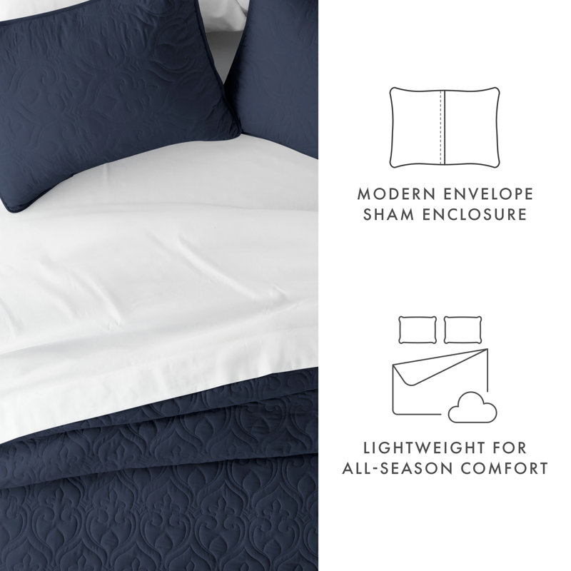 Navy Twin Microfiber Quilted Coverlet Set for Kids
