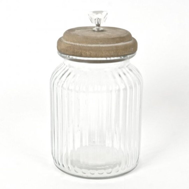 Winston Porter Crackle Glass Canister with Wooden Lid Storage Jar