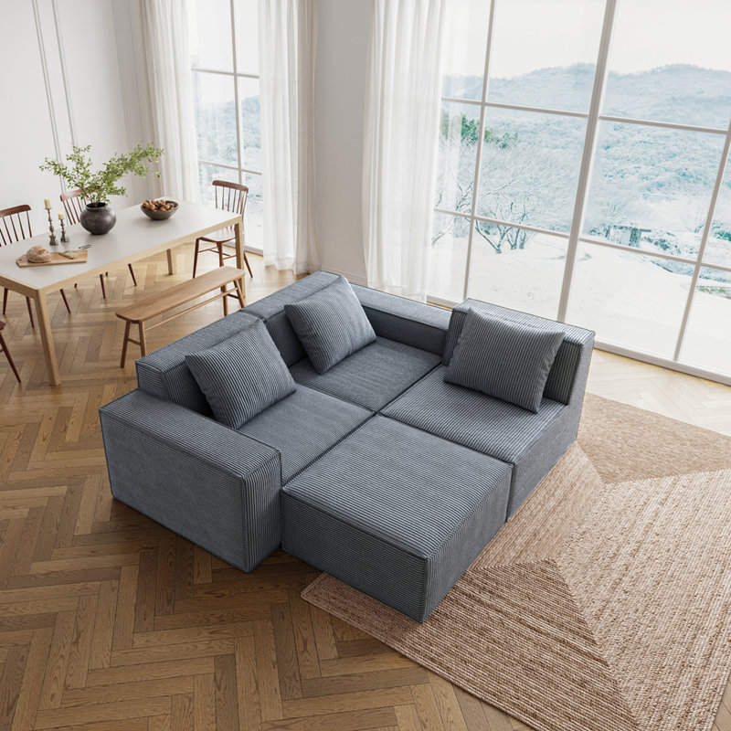 Le canapé modulaire peut être converti en canapé surdimensionné, Velours côtelé bleu gris