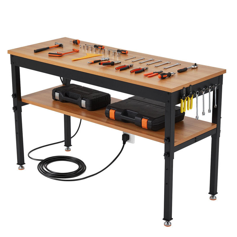 Établi réglable 60 "/ 48" - capacité 2000/500 LBS robuste, avec prise de courant et tablette de rangement - pour le garage, l'atelier et la maison