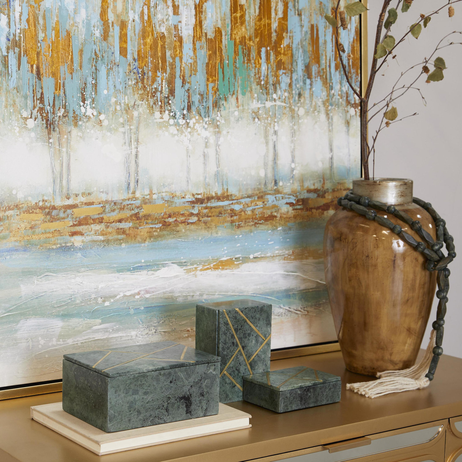 Lagos 9.15" W Marble Decorative Box Set 