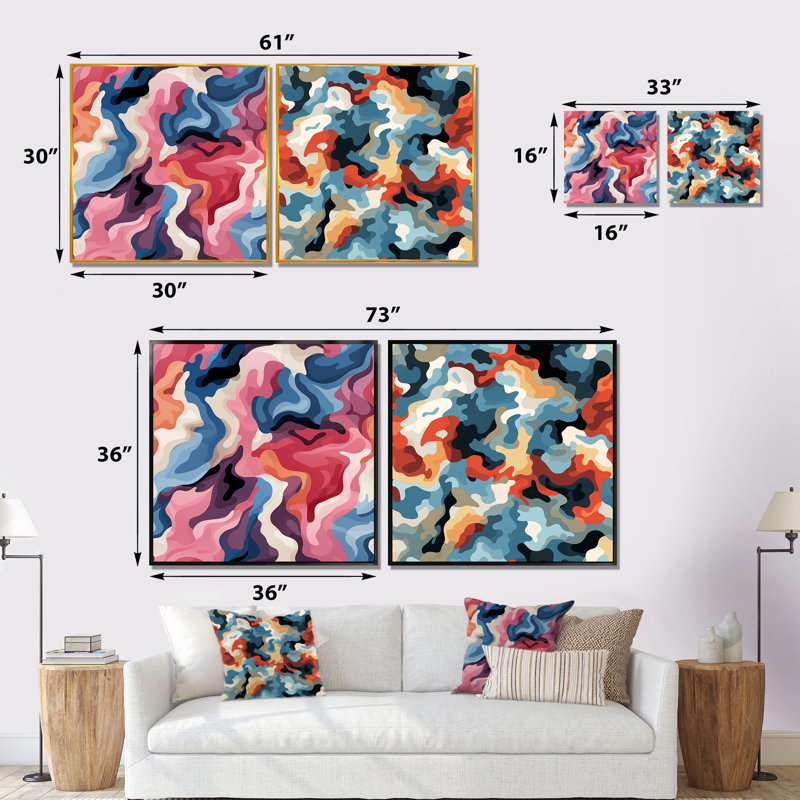 Cornesha - Ensemble de 2 impressions sur toile abstraites, H 36 po x l 73 po x P 1,5 po, Toile tendue