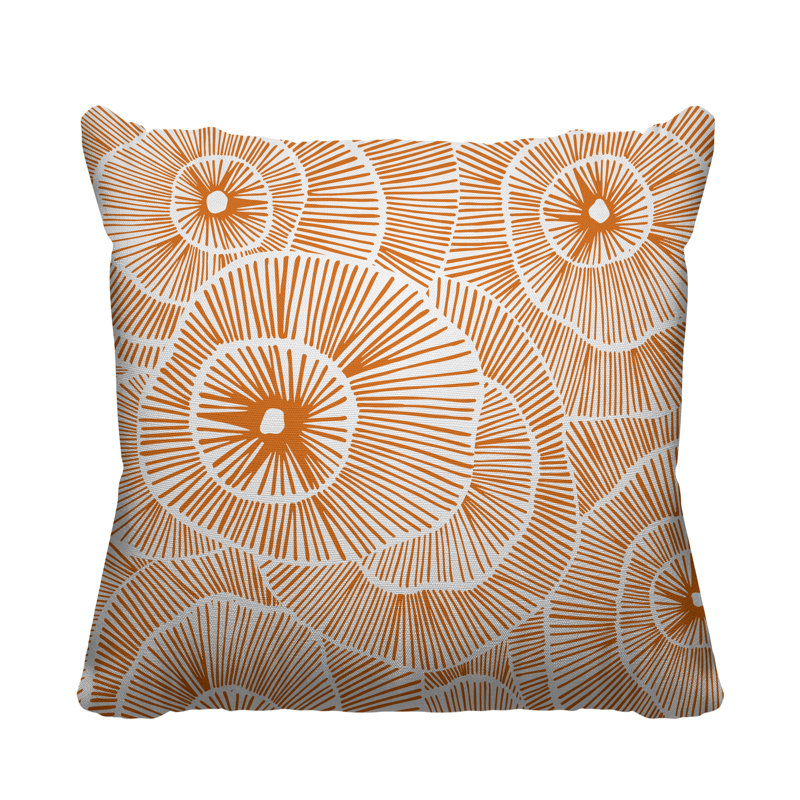 Coussin intérieur / extérieur Abstract Floral Burst, Orange, L 17 po x H 17 po