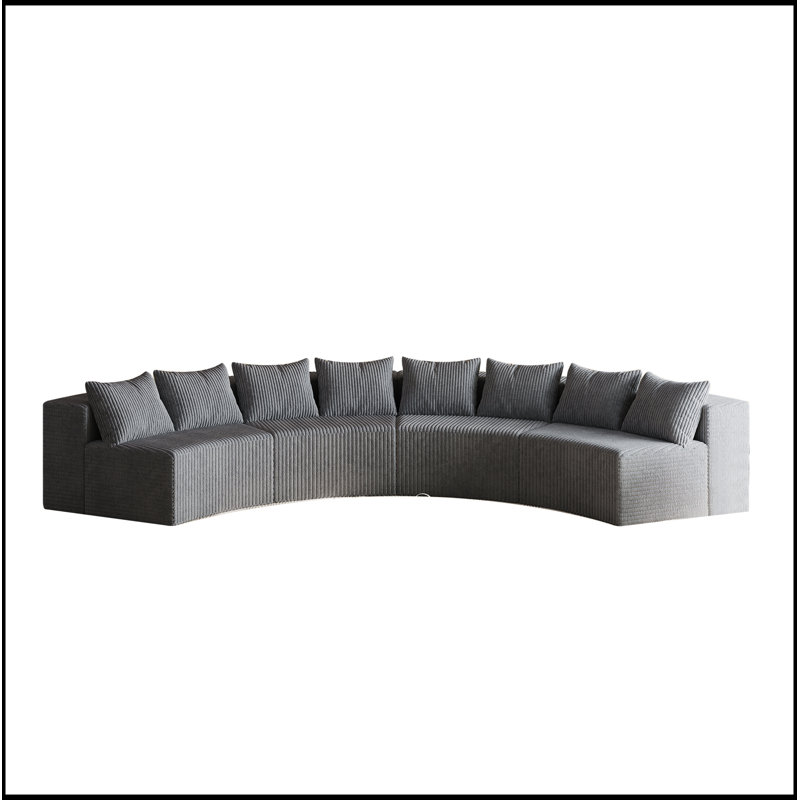Canapé modulaire en mousse Corduroy, Gris, H 30,5 po x l 156 po x P 63 po