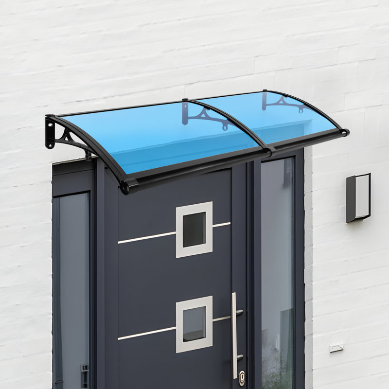 Metal Fixed Awning, Black/Blue