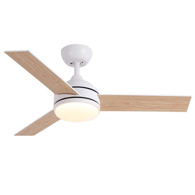 Ventilateur de plafond blanc de 42 po avec ensemble d'éclairage DEL intégré avec télécommande, 3 pales en contreplaqué et application intelligente