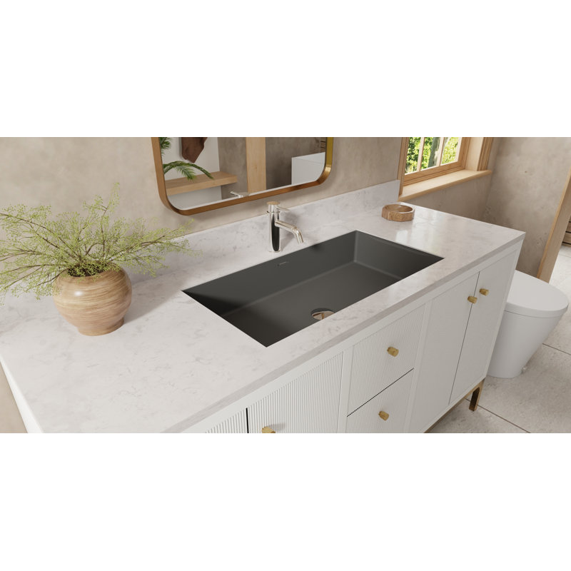 Lavabo de salle de bain encastrable en résine 31,4 po x 16,7 po Badeloft UB-05-L-MBLK, Noir mat