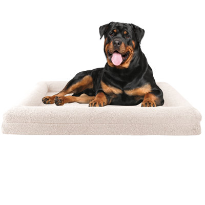 PETMAKER 45in Large Dog Bed – Memory Foam Pet Bed with Bolster, Cream