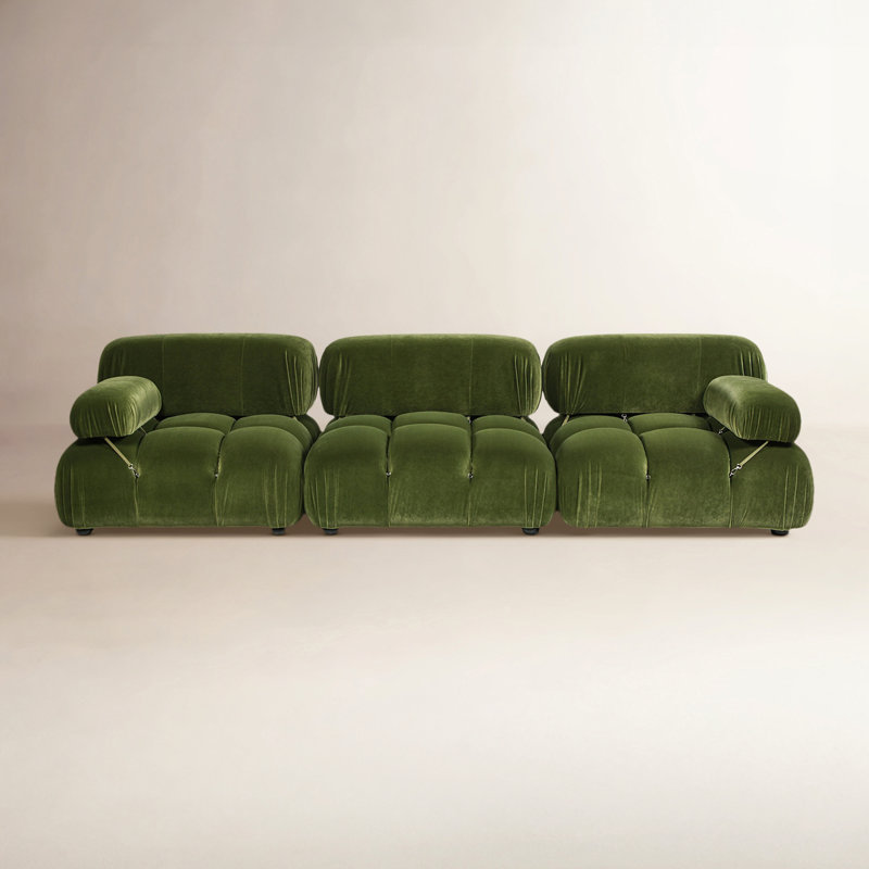 Canapé modulaire 3 pièces 109,5 po Sigma, Velours vert olive, H 27,5 po x l 109,5 po x P 36 po, 3