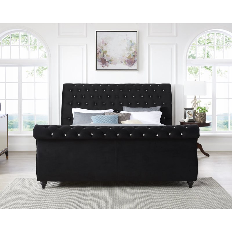 Matos Upholstered Sleigh Bed, King, Black