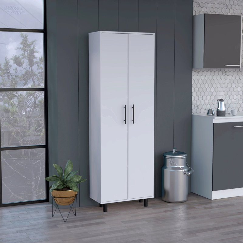 Cabinet 71"H, Five Internal Shelves, Two Doors, White