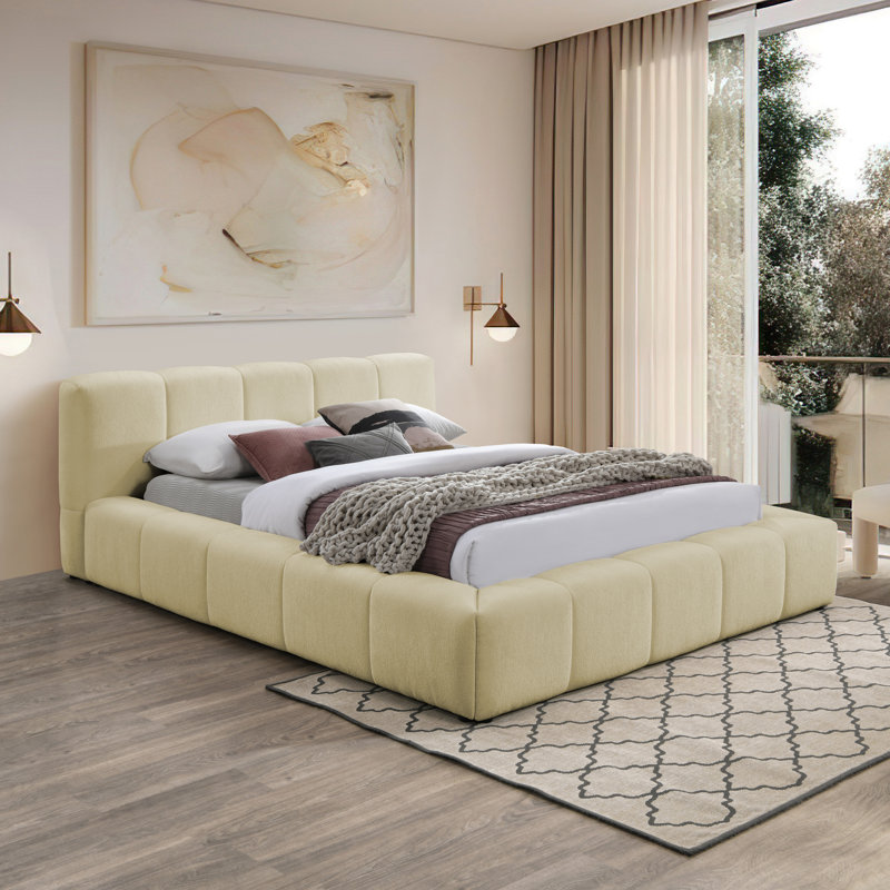 Carlin Chenille Fabric Bed, King, Beige Chenille Fabric