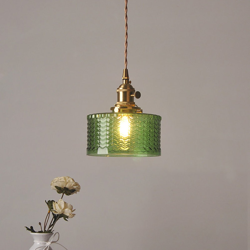 Luminaire suspendu tambour en verre 1 lumière, Vert
