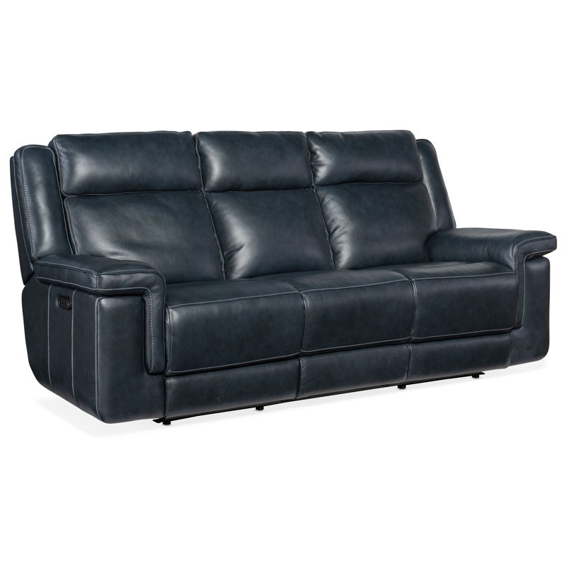 Montel Lay Flat Power Sofa with Power Headrest & Lumbar, Genuine Leather Cosmos Cobalt, 43" H x 87.5" W x 40.5" D, 3