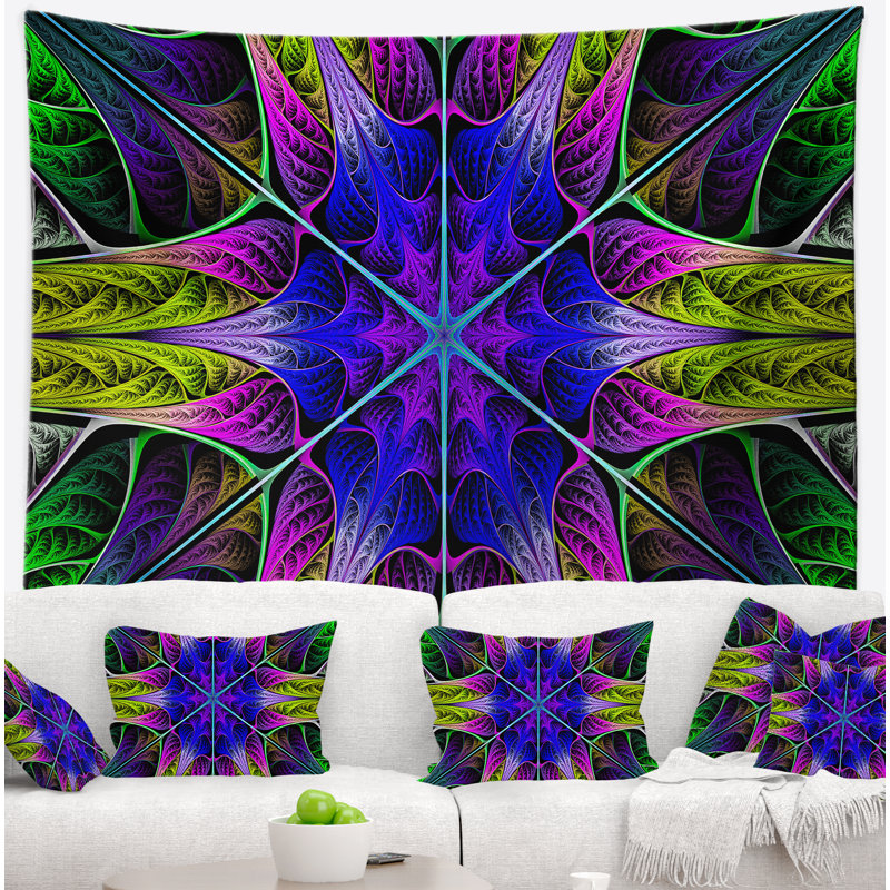 Tapisserie abstraite en forme de étoile en verre coloré bleu, H 50 po x l 60 po