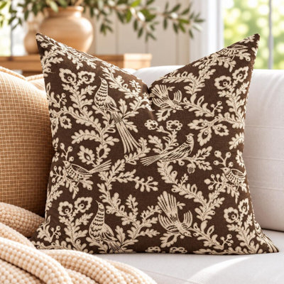 Coussin décoratif de haute qualité à imprimé floral brun châtaignier foncé