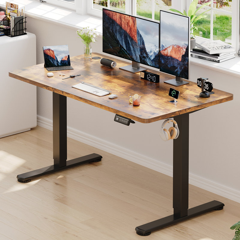 Mallus 120CM x 60CM Electric Height Adjustable Standing Desk, Brown/Black, 120cm. W x 60cm. D