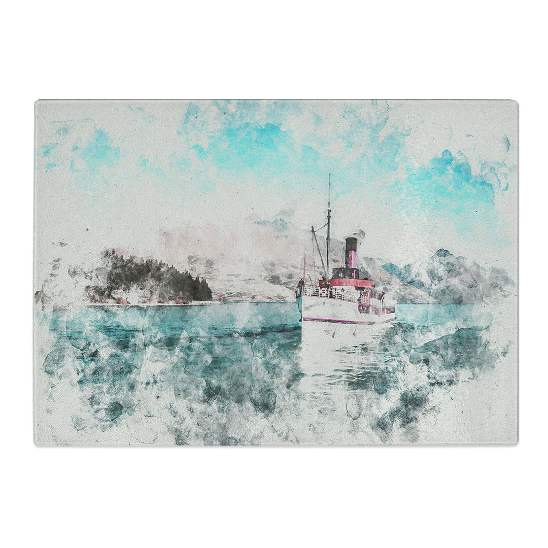 Tempered Glass Boat on the Lake in New Zealand Chopping Board