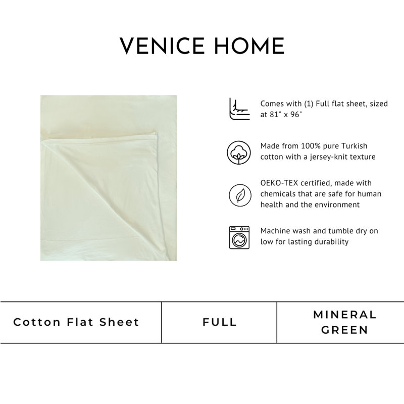 100% Cotton Jersey Knit Flat Sheet, Full Flat Sheet, Mineral Green